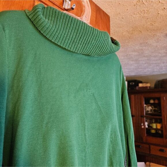 Rafaella Green Cowl‑Neck Sweater Large | Cozy Pullover w/ Faux Leather Zip - Picture 4 of 11